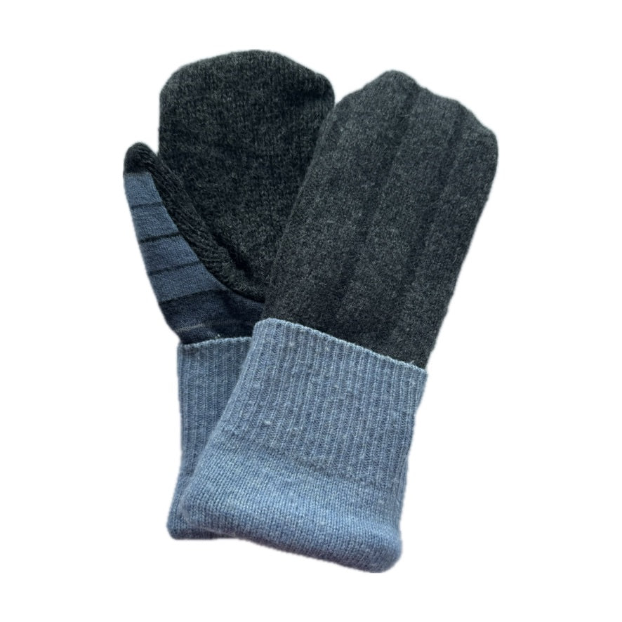 Men's Mittens - Charcoal & Baby Blue Stripe - 389