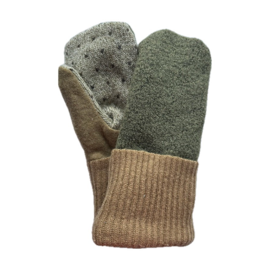 Men's Mittens - Green & Camel - 393