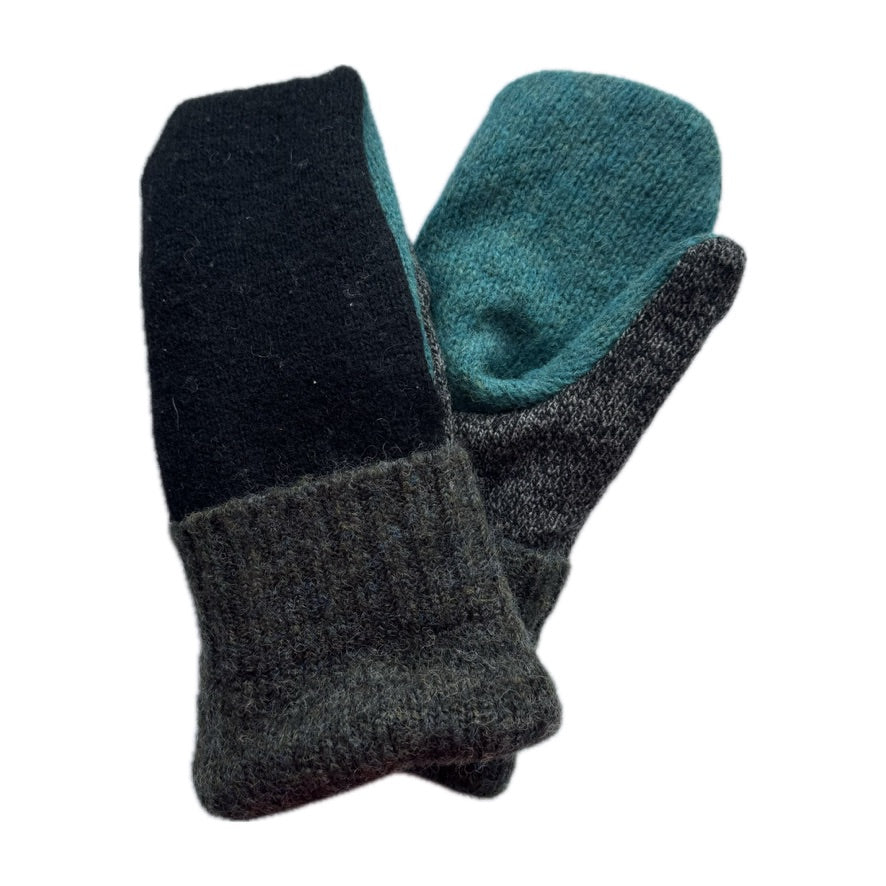 Men's Mittens - Black, Charcoal & Teal - 375