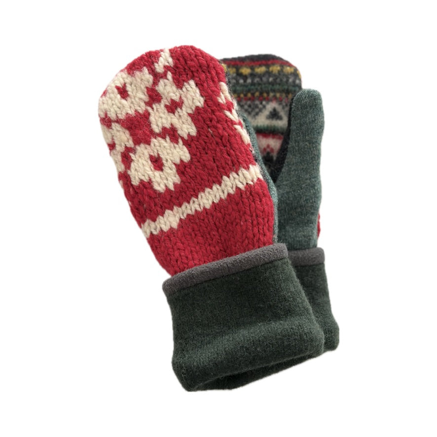 Women's Mittens - Red & Cream Nordic with Green/Multicolor  - 1674