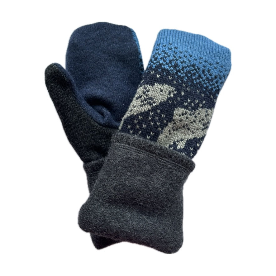 Men's Mittens - Navy, Blue & Grey Nordic with Fish - 378