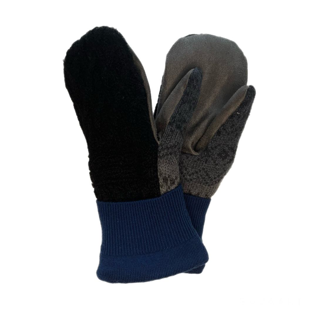 Womens Driving Mittens Black with Grey