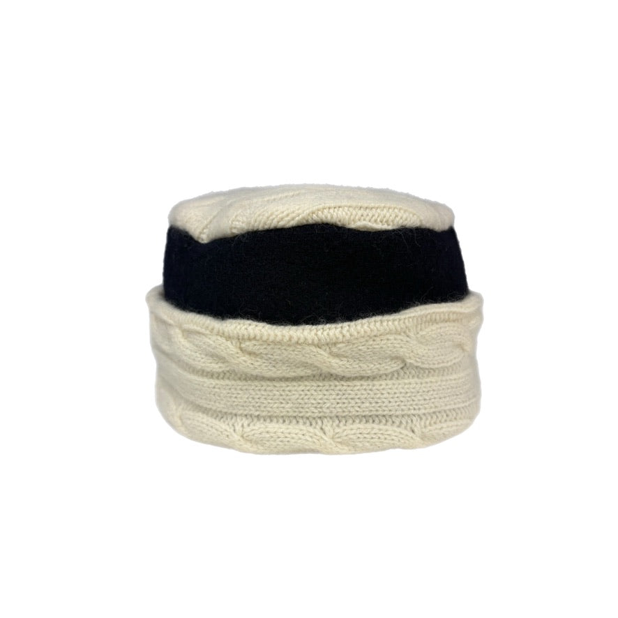 Kids Hat - Black & Cream Cable Knit - 173