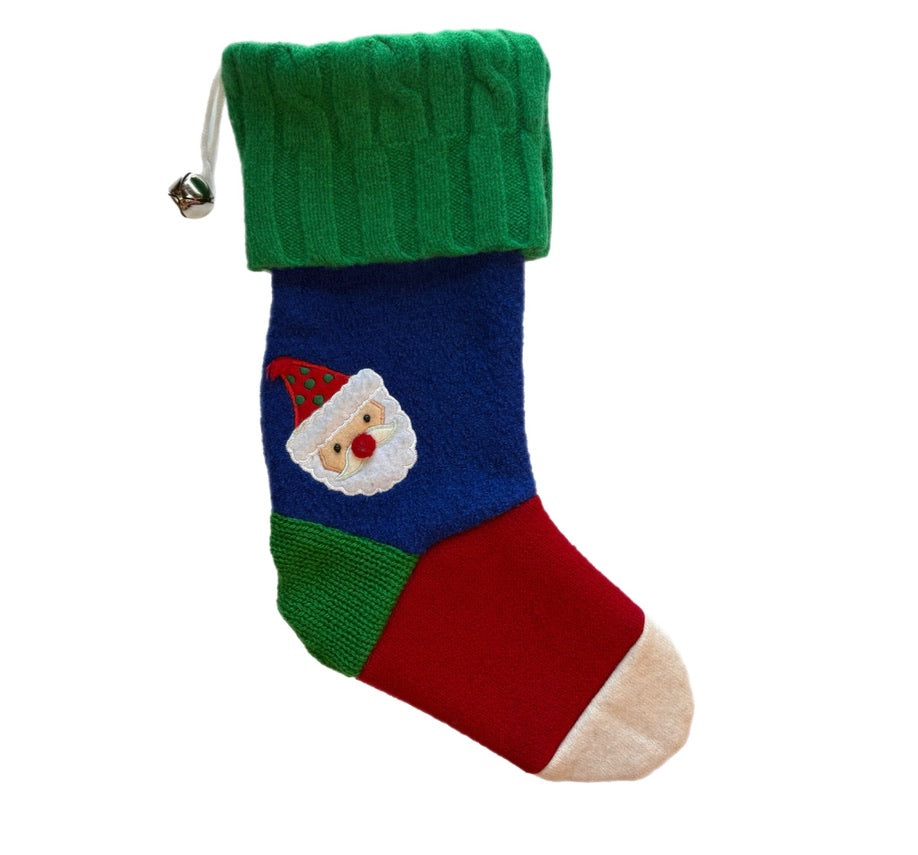 Christmas Stocking - Blue, Green & Red with Santa - 083