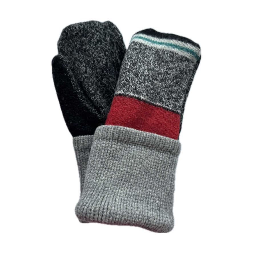 Men's Mittens - Heather Grey, Red & Blue Stripe  - 396