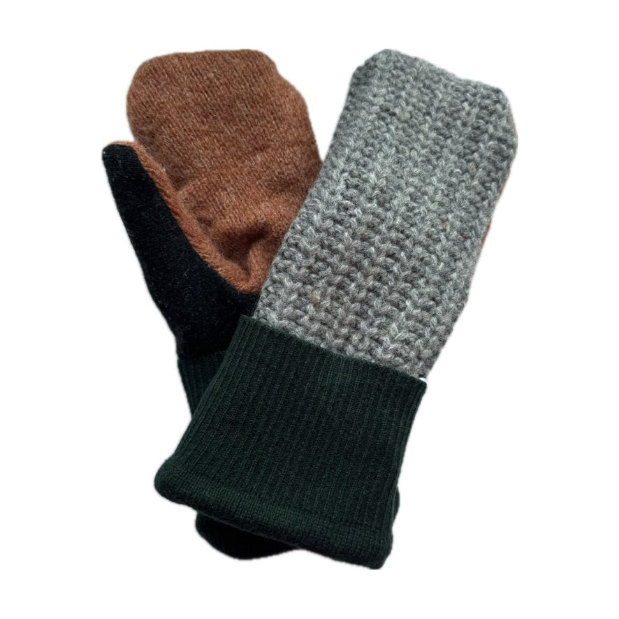 Men's Mittens - Grey, Green & Rust - 376