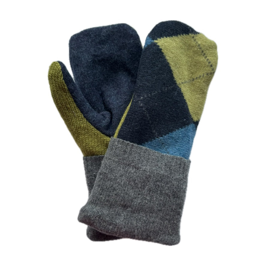 Men's Mittens - Shades of Blue & Green Argyle - 388