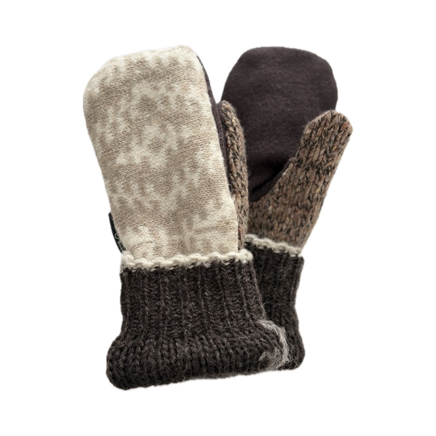 Women's Mittens - Cream & Camel Nordic with Chocolate Brown  - 1660