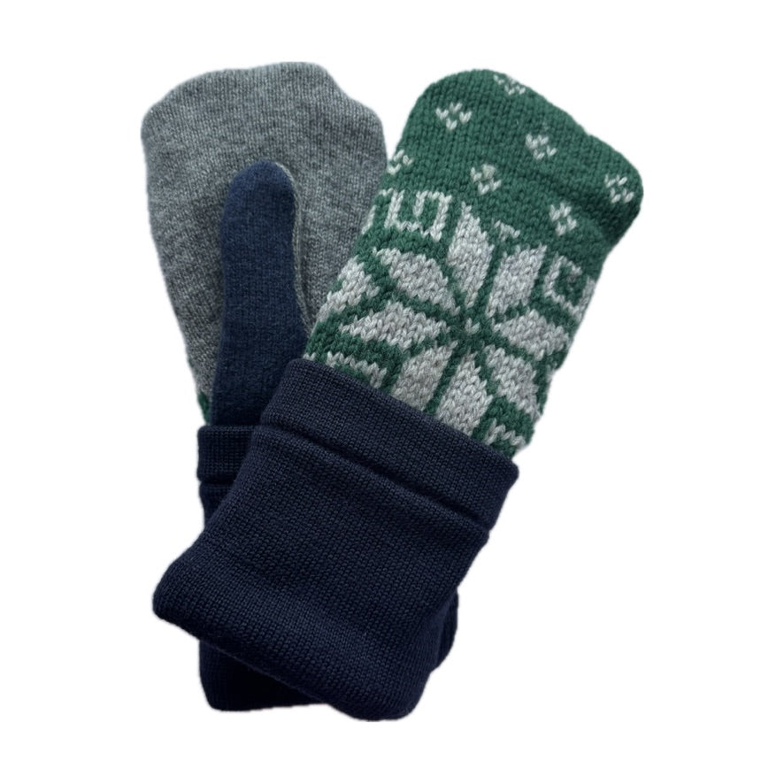 Men's Mittens - Navy, Grey & Green Nordic - 381