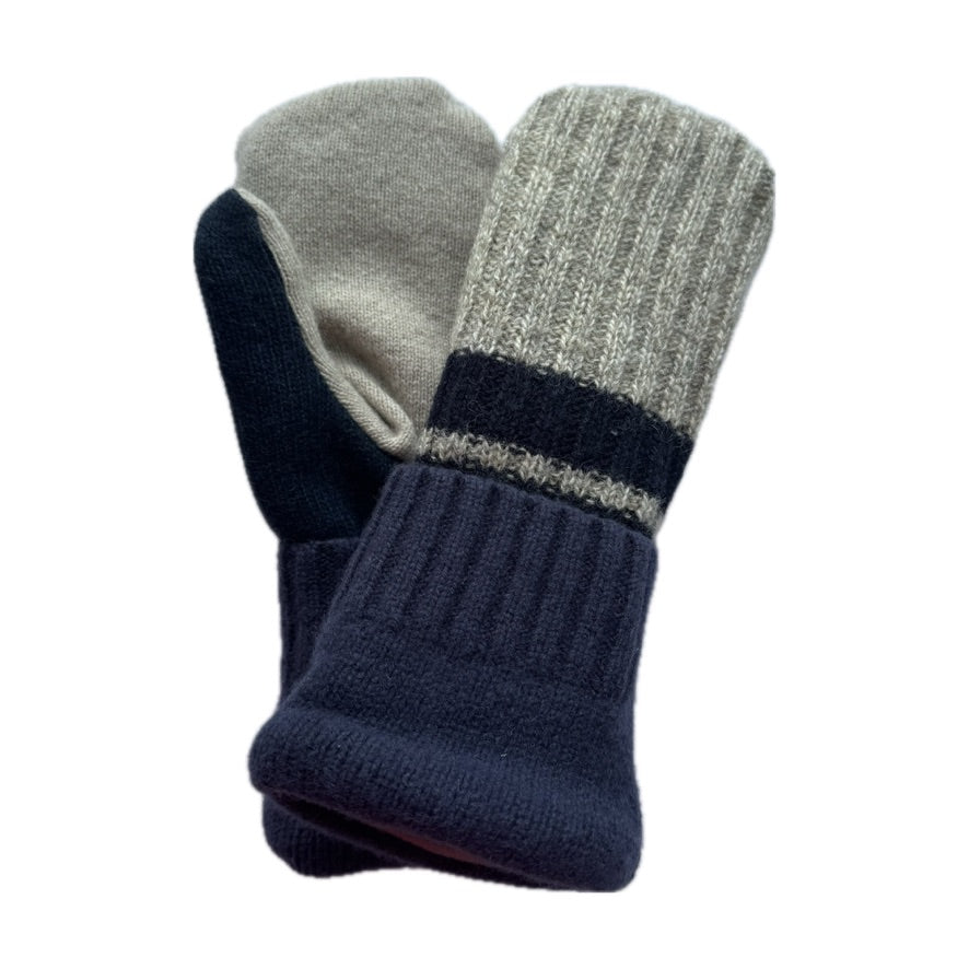 Men's Mittens - Grey & Navy Stripe - 387