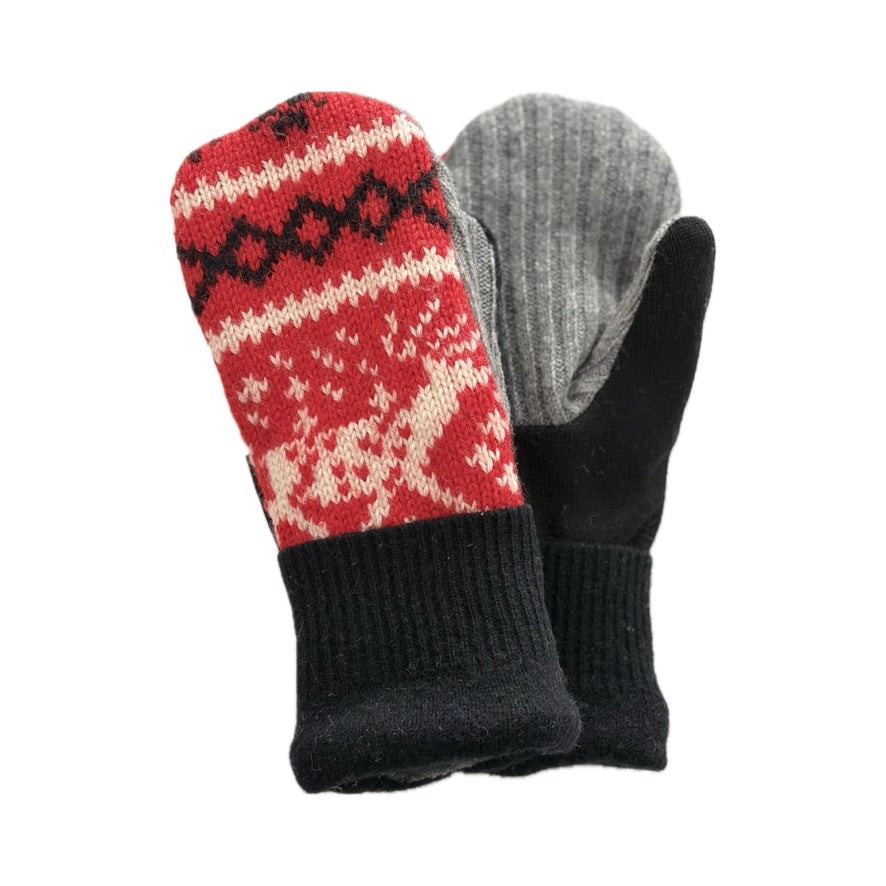 Women's Mittens - Red, Cream & Black Nordic  - 1675