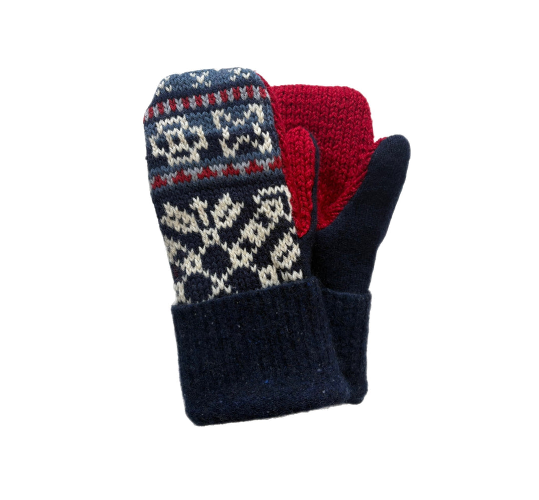 Women's Mittens Petite - Cherry Red, Cream & Shades of Blue Nordic - 1635