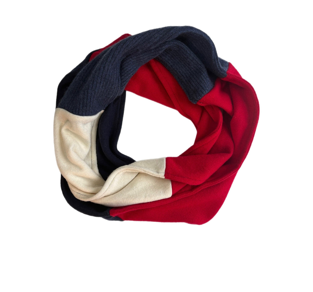 Cashmere Circle Scarf - Cherry, Cream & Navy - 264