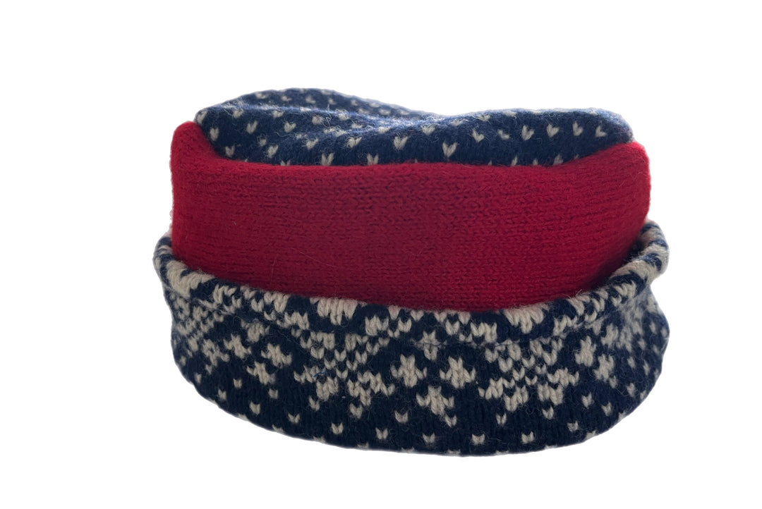Kids Hat - Red with Blue & White Nordic - 166