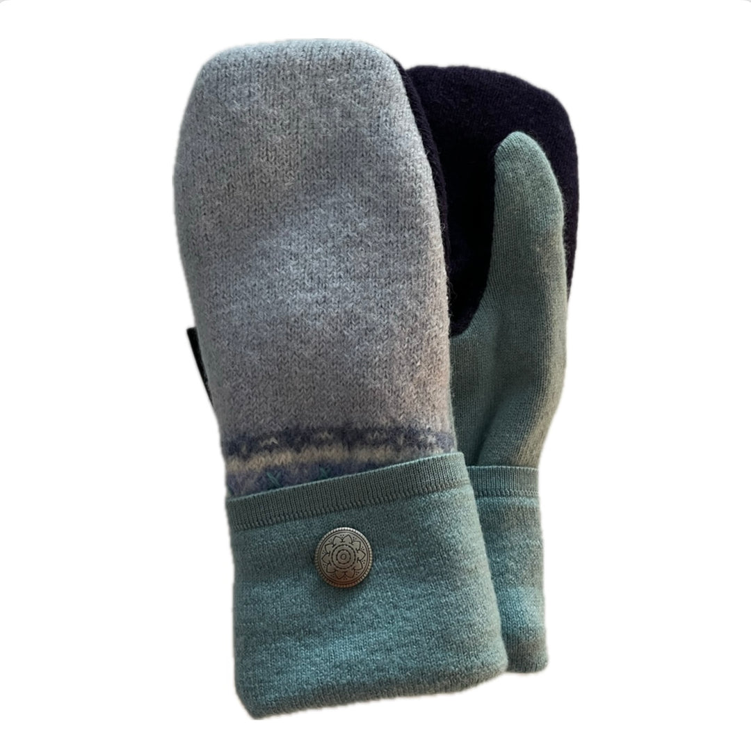 Women's Mittens - Blue & Black with Button - 1504 M/L