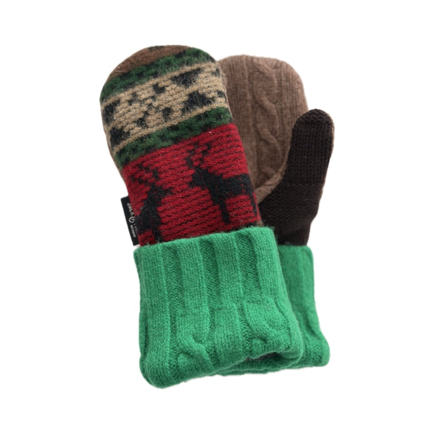 Women's Mittens - Red & Green Nordic with Deer - 1646