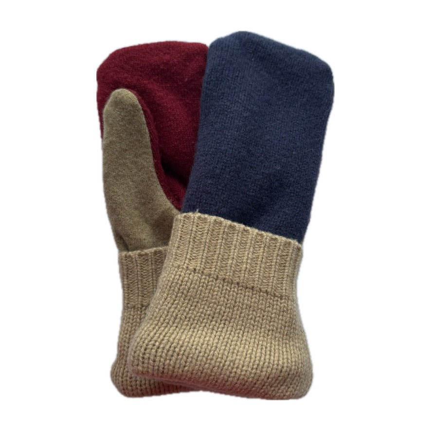 Men's Mittens - Blue, Camel & Red  - 397