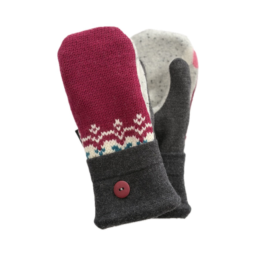 Women's Mittens - Dark Pink Nordic with Grey - 1682