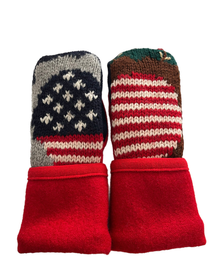 Women's Mittens - Red, White & Blue with Flag - 1630