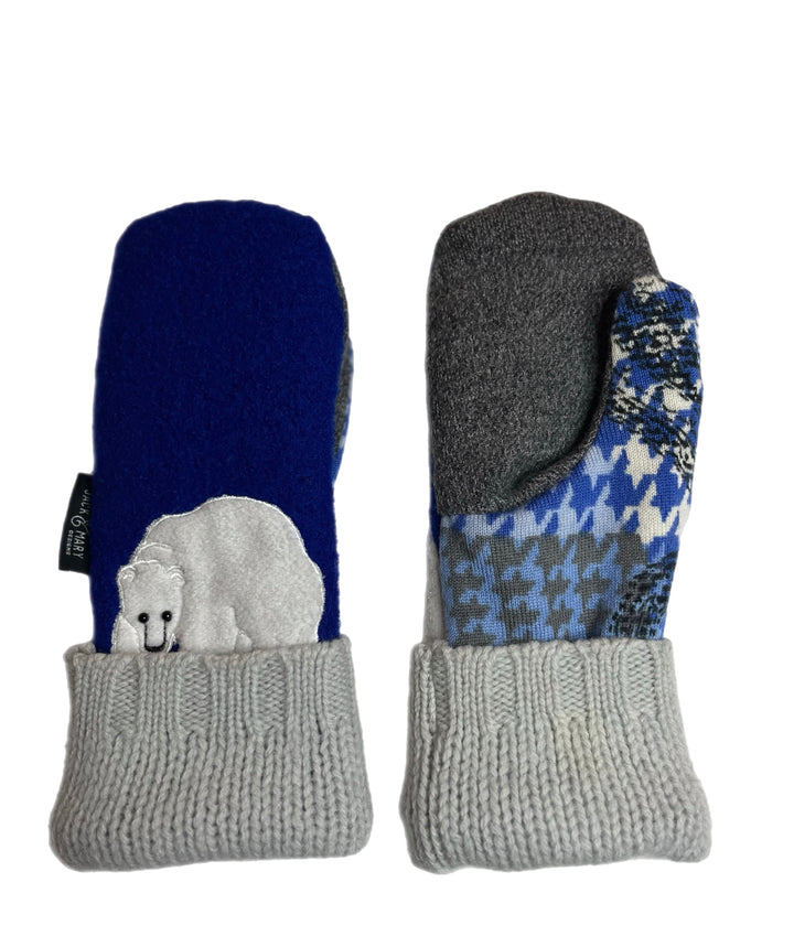 Women's Mittens - Blue & Grey with Polar Bear - 1616 M/L