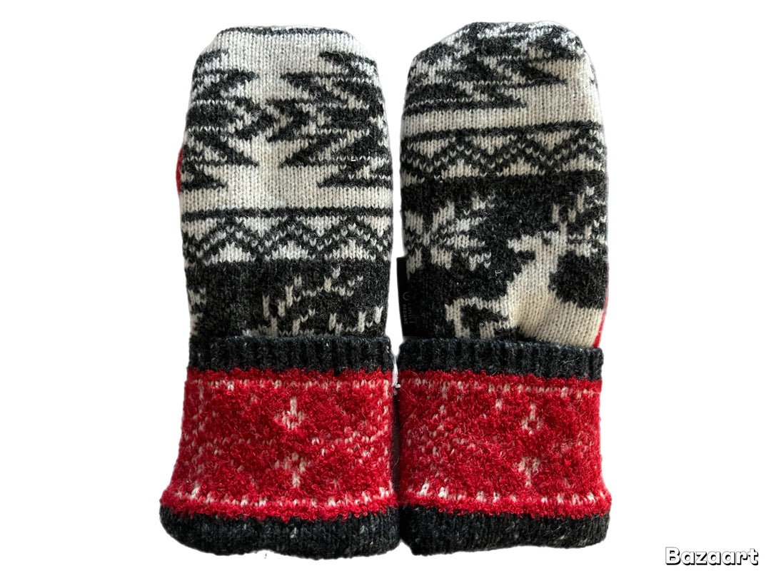 Women's Mittens - Grey & Red Nordic - 1462 M/L