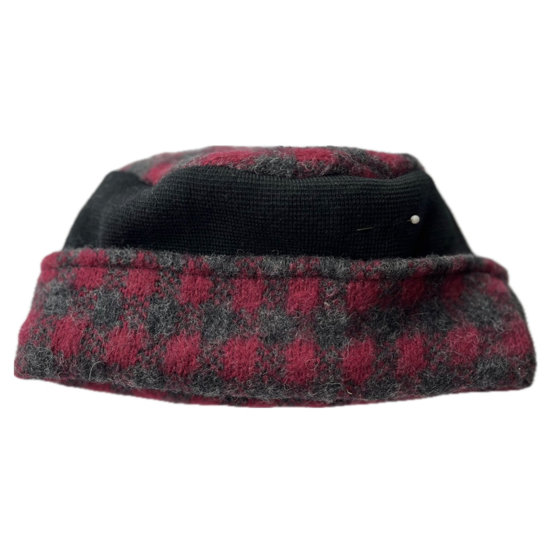 SALE Women's Maroon, Grey & Black Hat Small Stitching Repair - 80 | One Size 