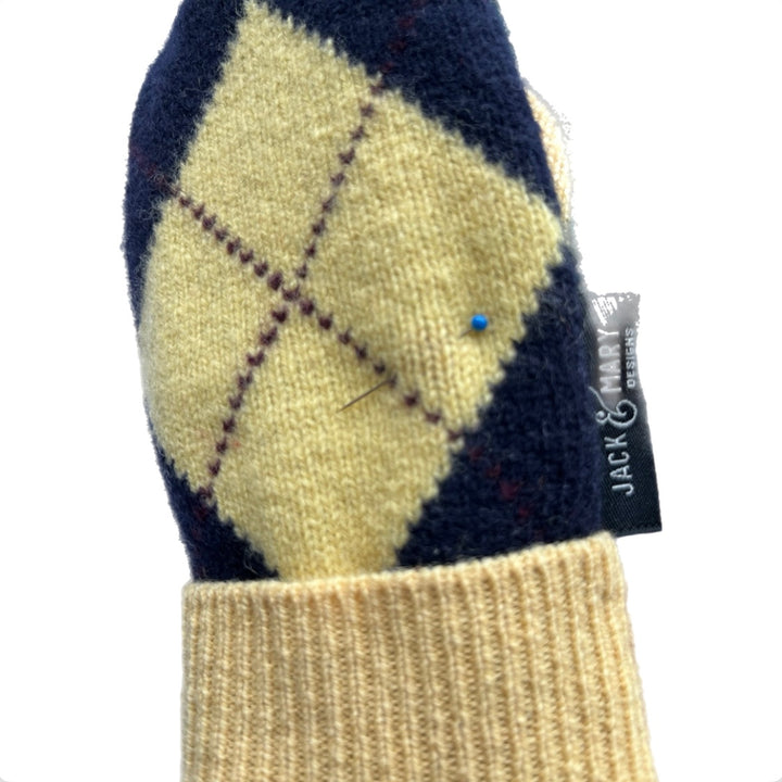 Kids Mittens S/M - Butter Yellow & Navy Argyle - 305