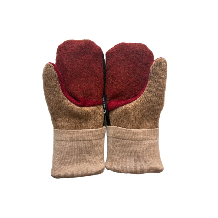 Women's Mittens - Black & Red Patchwork with Button - 1614 M/L