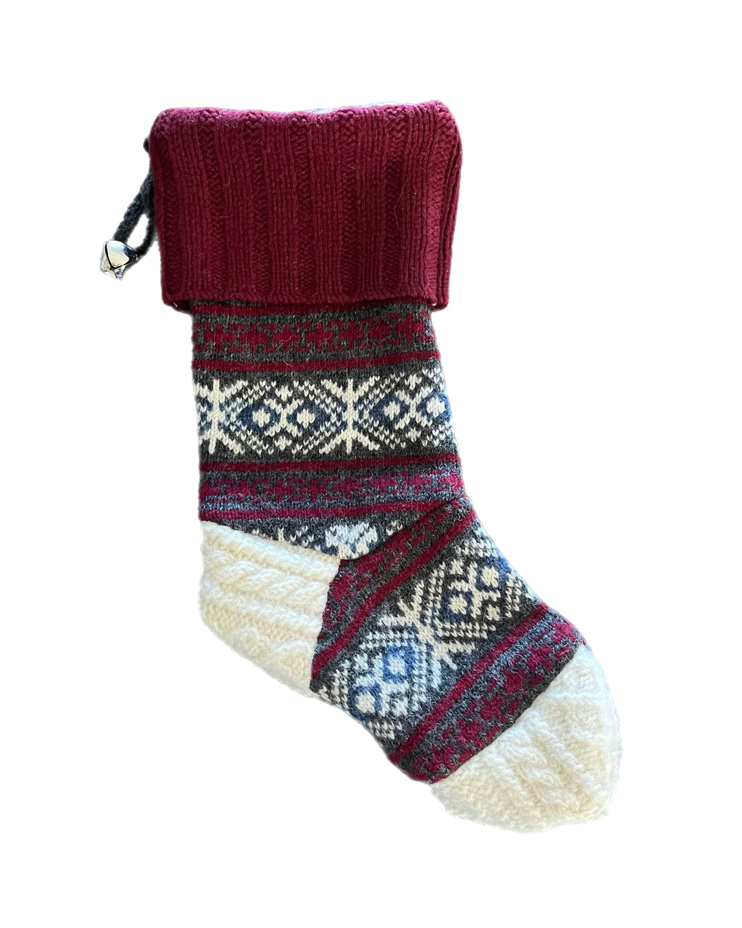 Christmas Stocking - Maroon & Cream Nordic