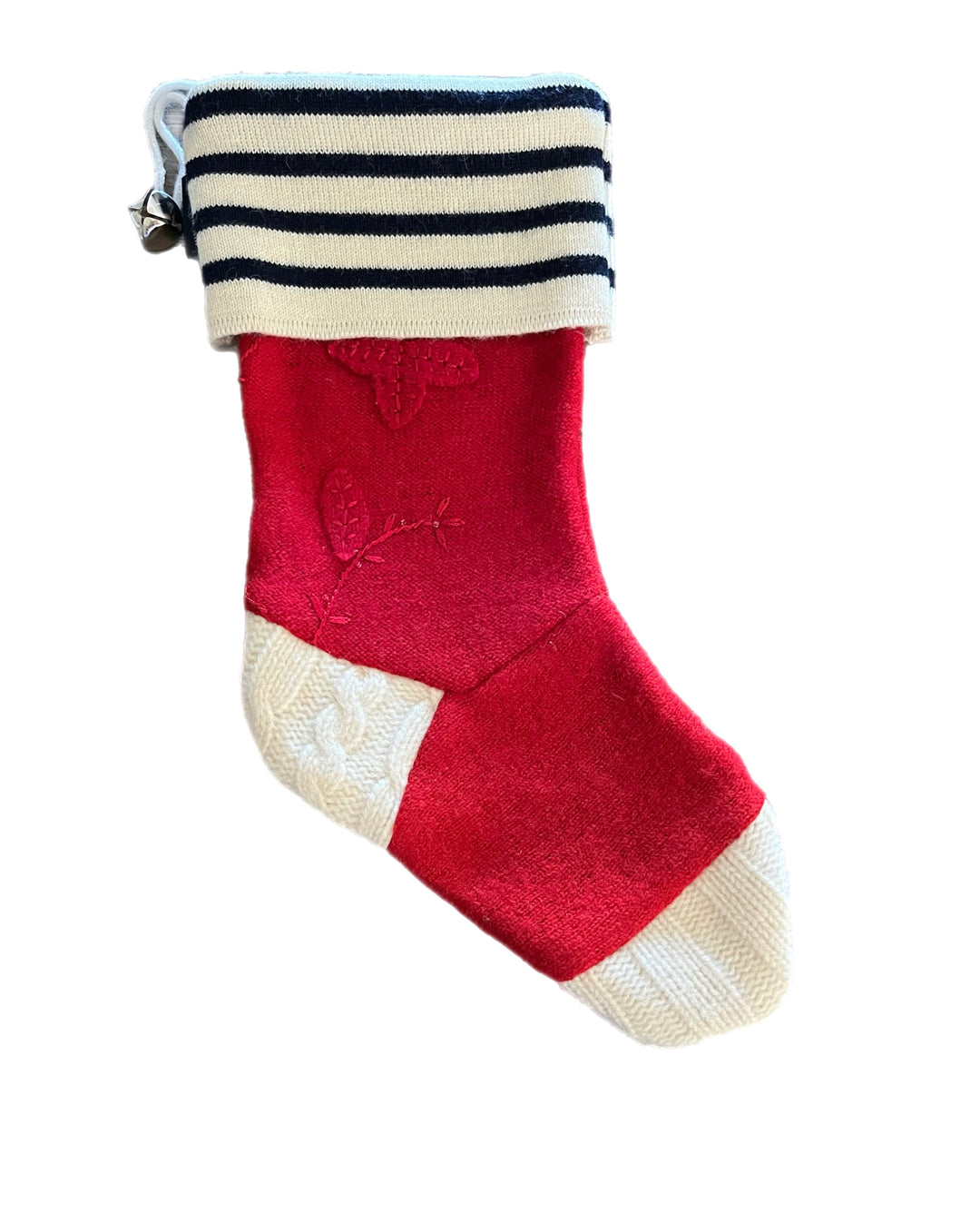 Christmas Stocking - Red & Cream with Stripes