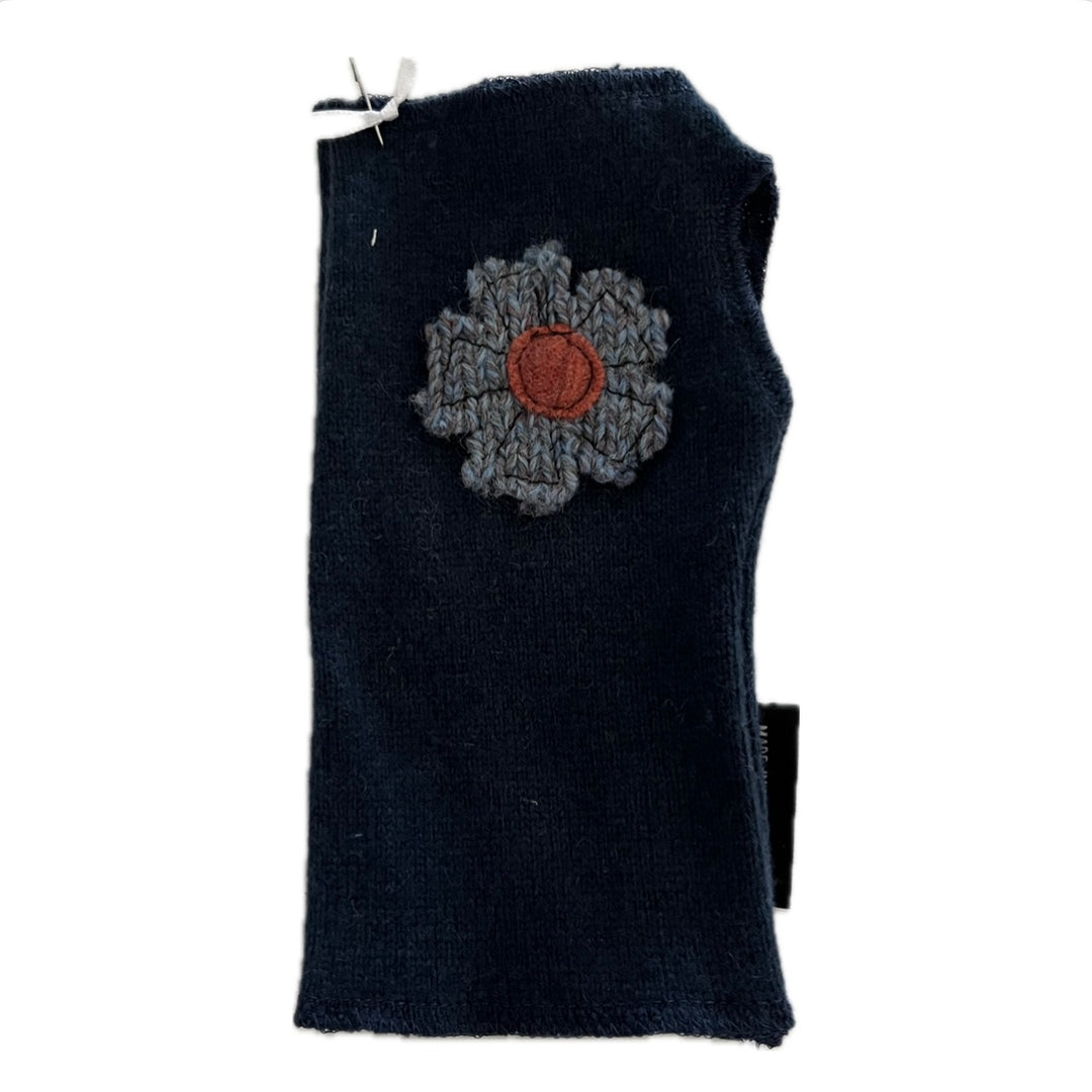 Cashmere Short Fingerless Mittens with Single Flower