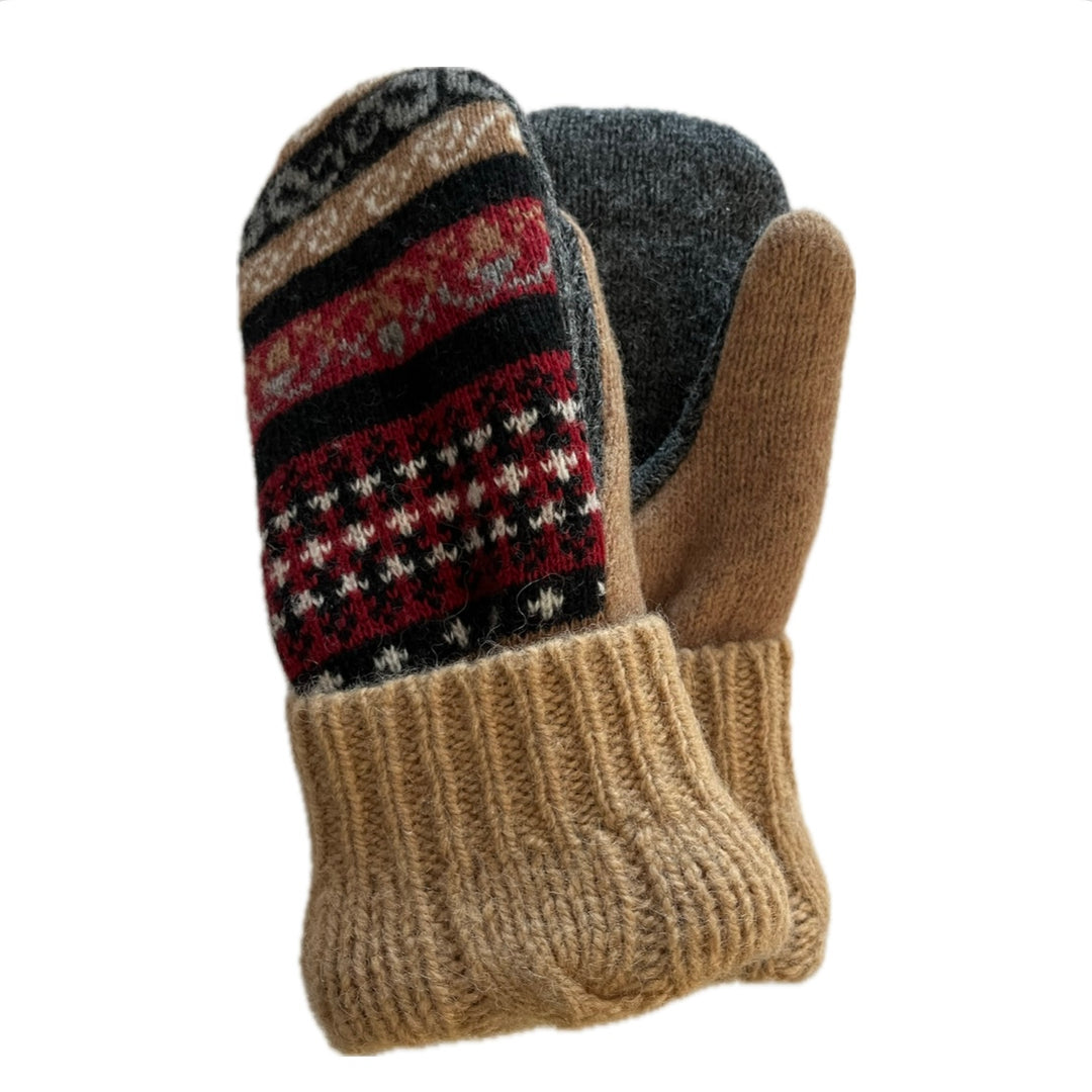 Women's Mittens - Camel, Grey & Red Nordic - 1540 M/L