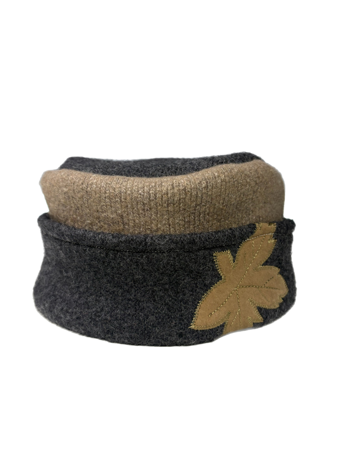 Women's Hat - Tan & Charcoal with Leaf - 89 | One Size 