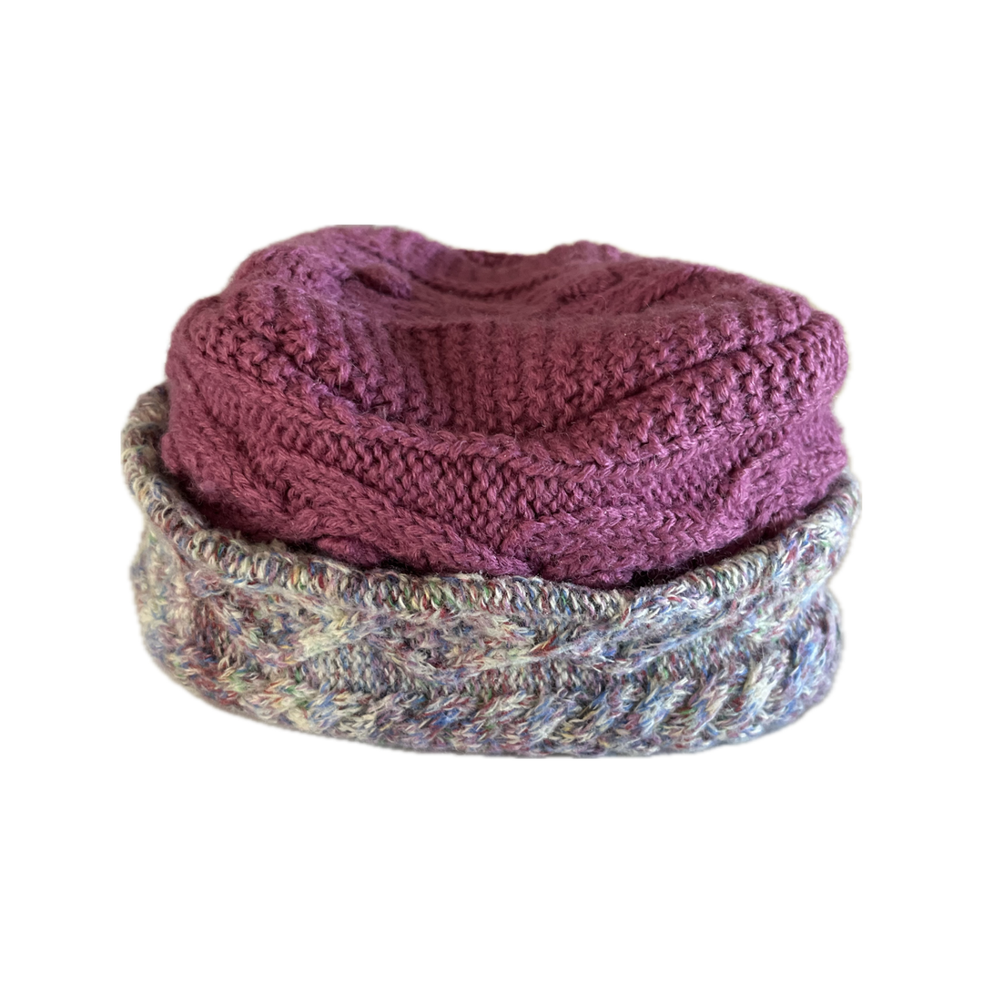 Women's Hat - Pink & Multicolor Cable Knit - 108
