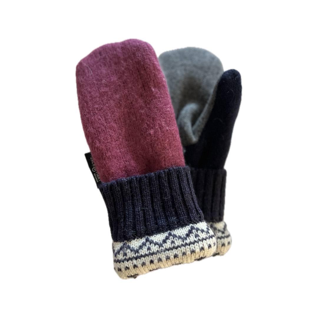 Women's Mittens - Mauve with Navy & Cream Nordic - 1638