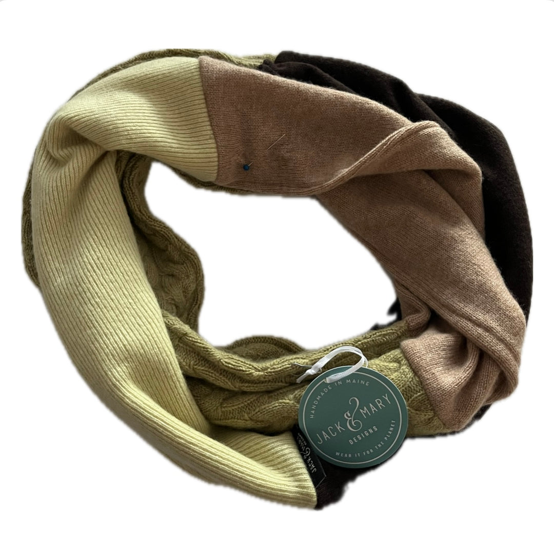 SALE Cashmere Circle Scarf Greens & Browns Small Stitching Repair 259