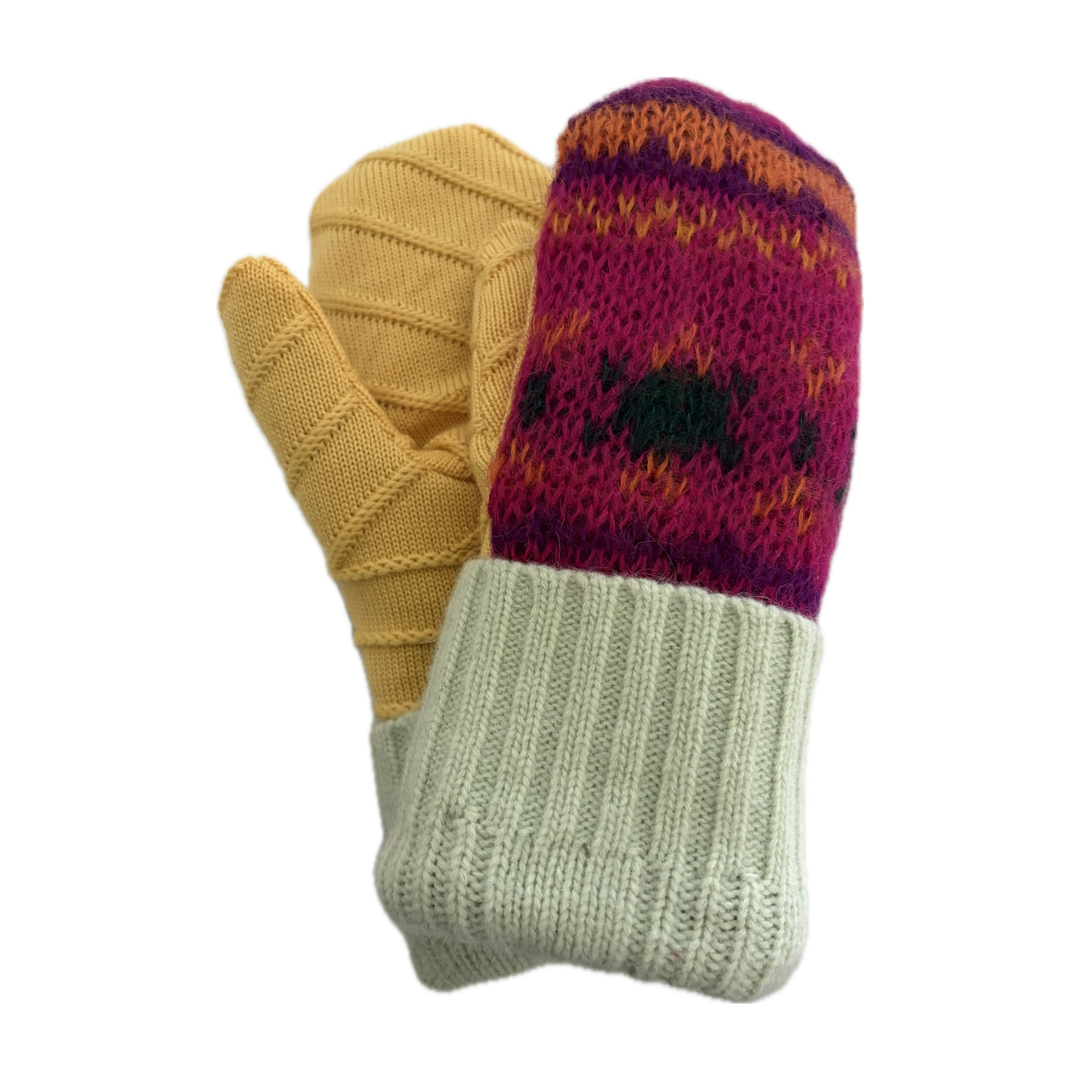 Women's Sherpa Lined Mittens - Pink, Yellow & Pistachio Nordic - 007