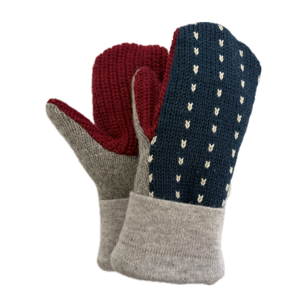 Women's Sherpa Lined Mittens - Navy, Red & Grey Nordic - 008