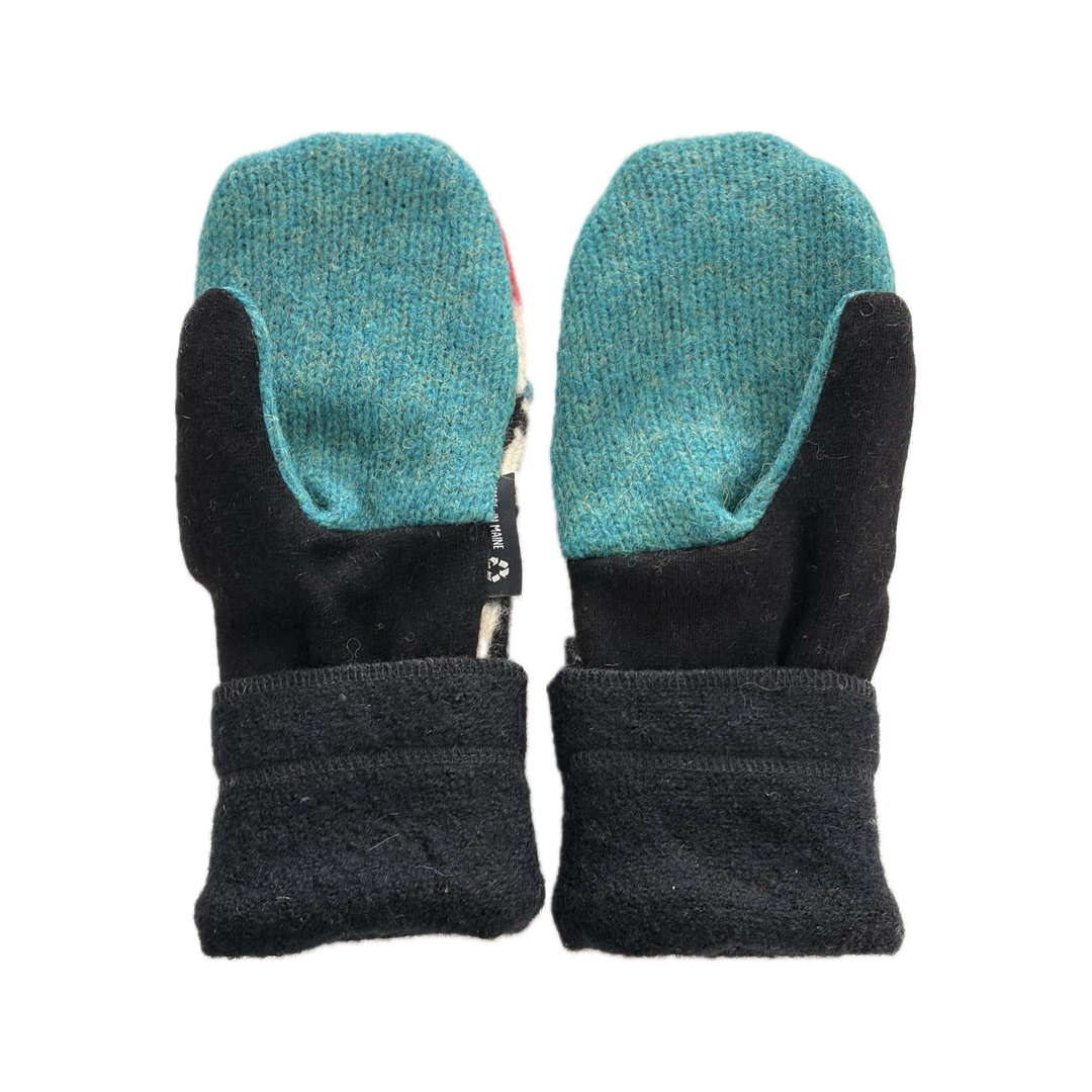 Women's Mittens - Red & Turquoise with Puppies - 1683
