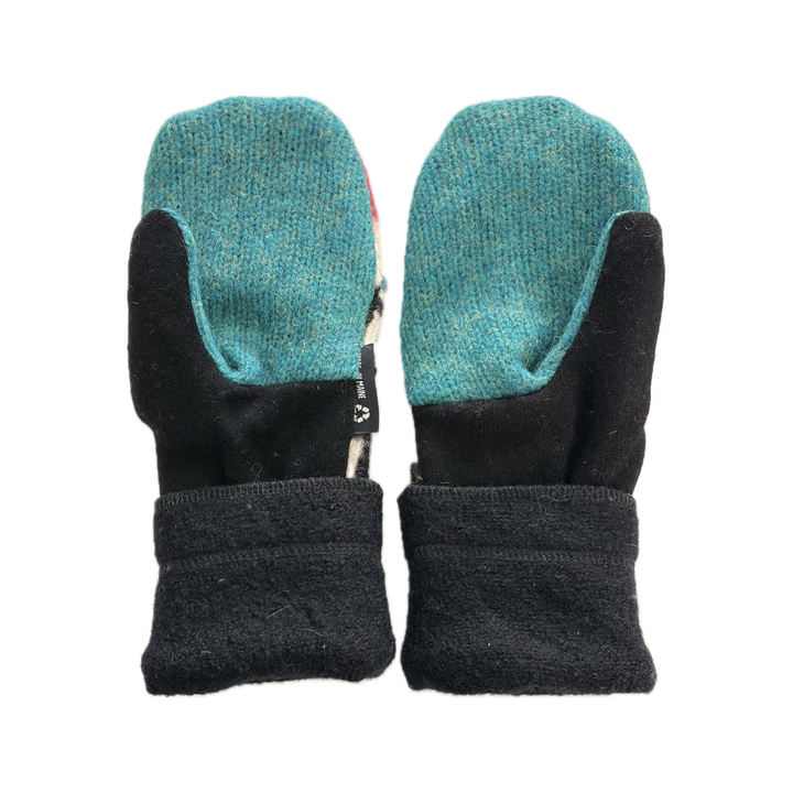 Women's Mittens - Red & Turquoise with Puppies - 1683