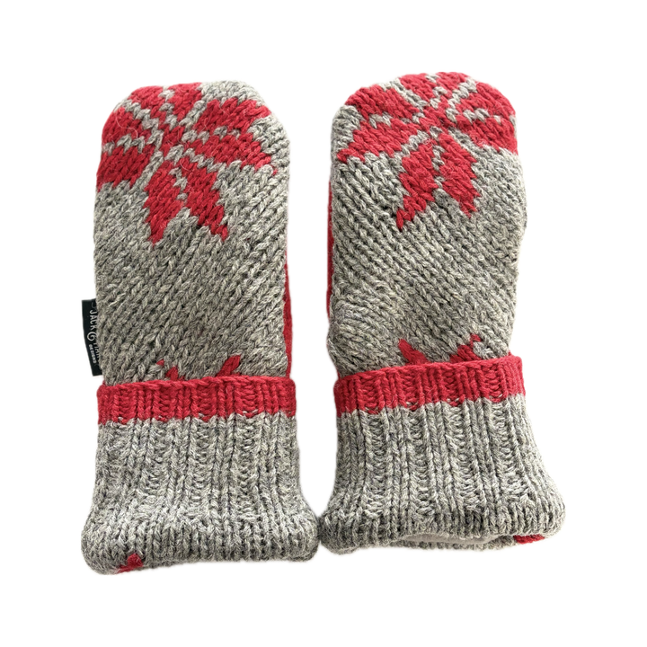 Women's Mittens - Heather Grey & Red Nordic - 1685