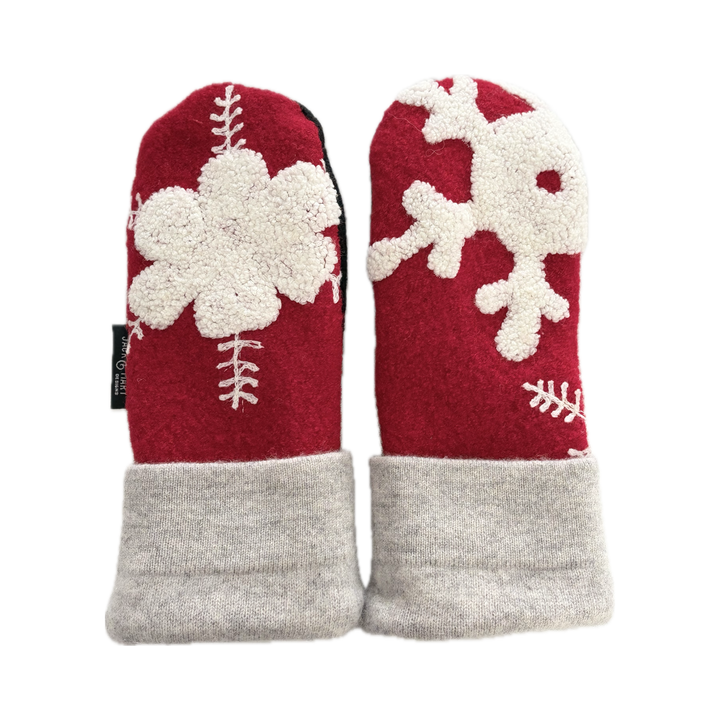 Women's Mittens - Cherry Red & Grey Nordic - 1687