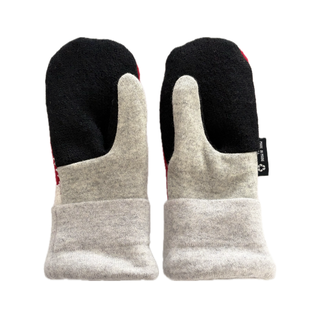 Women's Mittens - Cherry Red & Grey Nordic - 1687