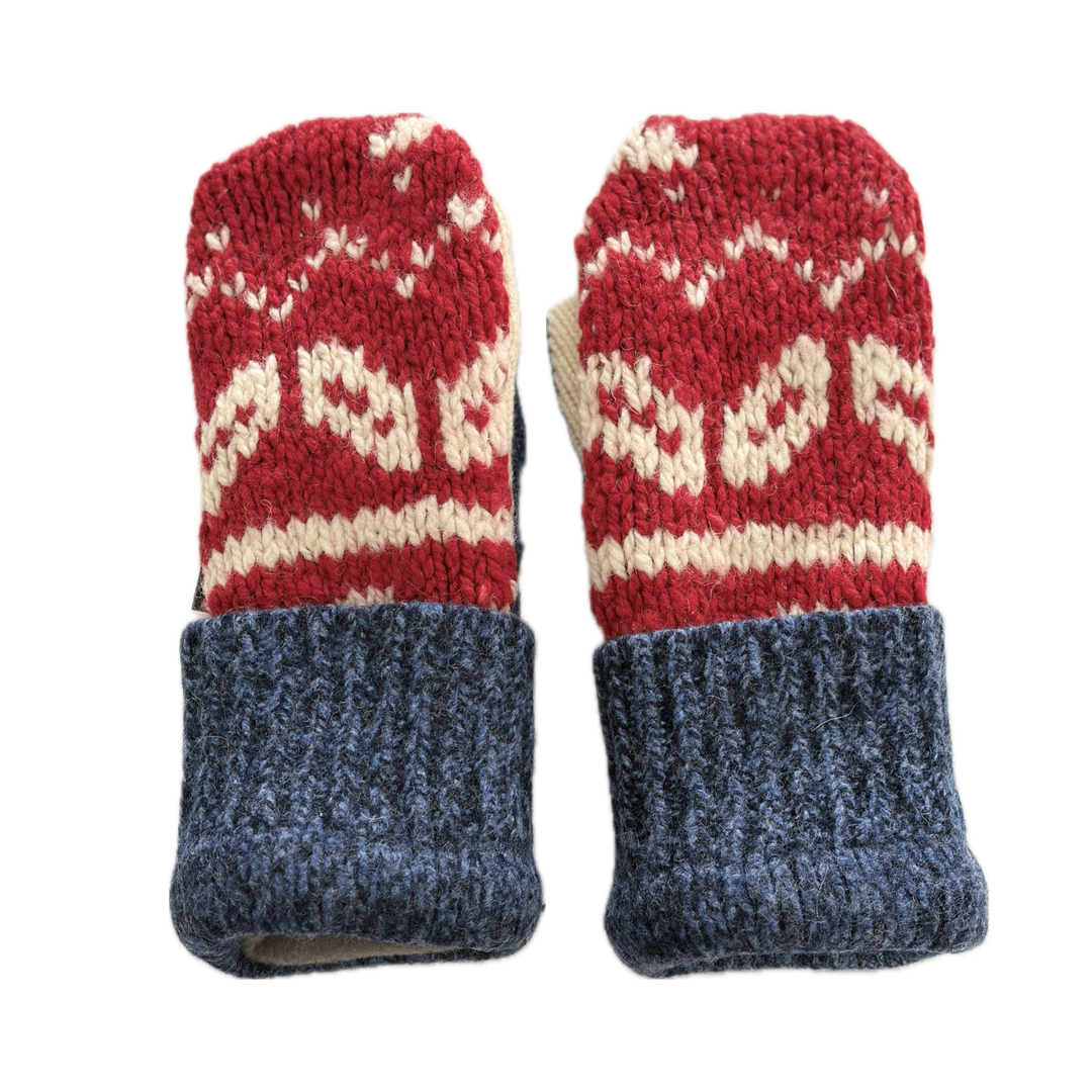 Women's Mittens - Red & Cream & Navy - 1688