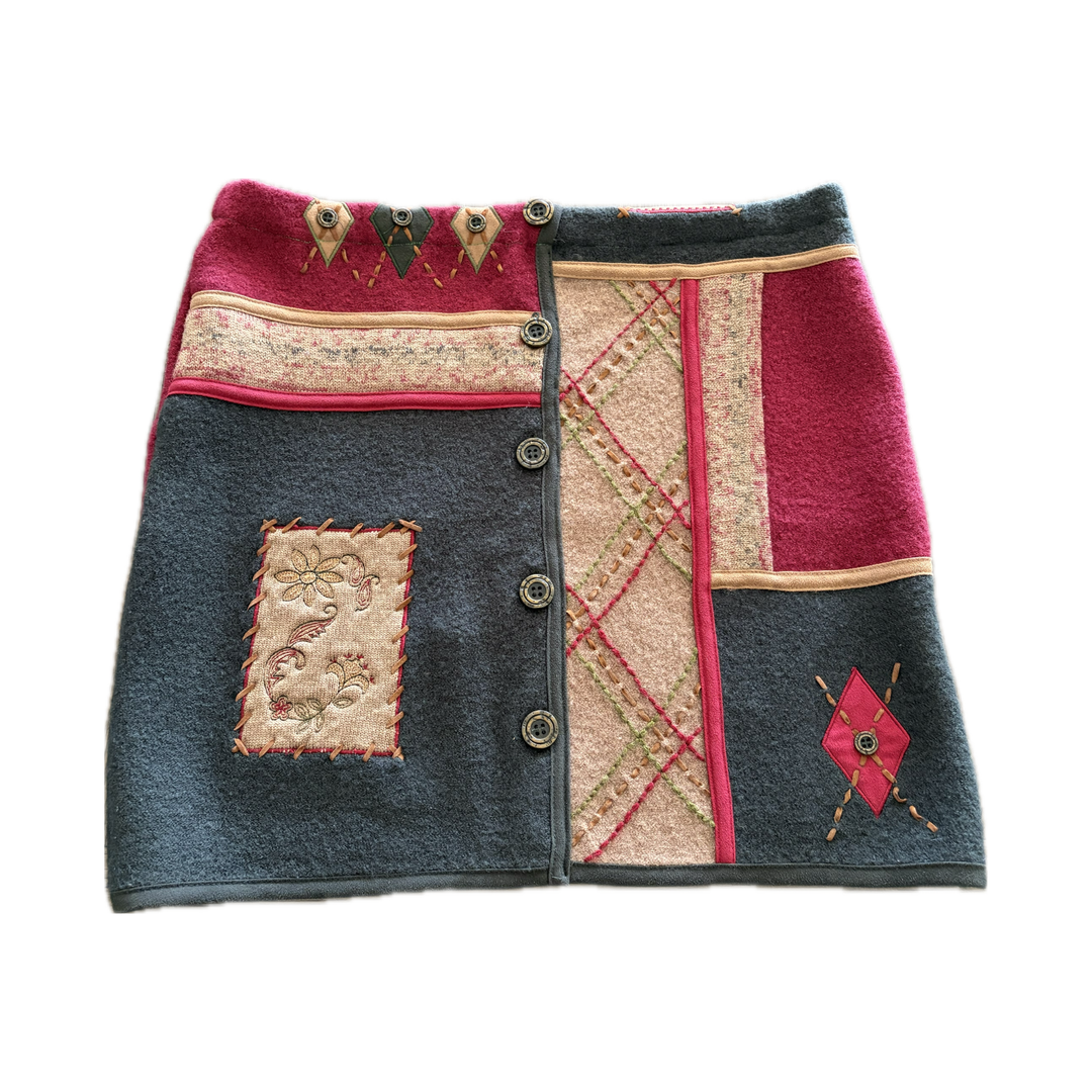 Medium Bun Warmer Skirt - Red, Camel & Grey Patchwork - 285