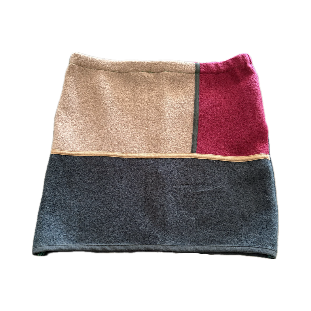 Medium Bun Warmer Skirt - Red, Camel & Grey Patchwork - 285