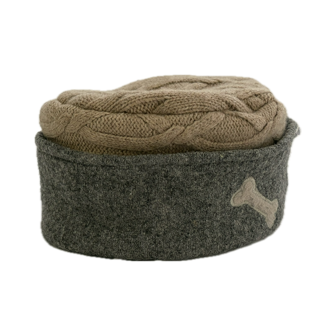 Women's Hat - Camel Cable Knit with Grey & Dog Bone - 113