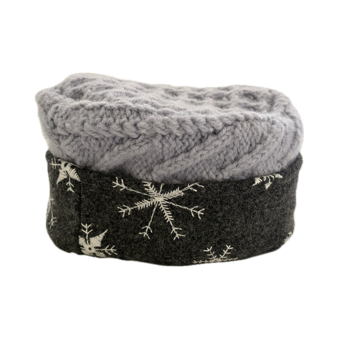 Women's Hat - Lavender Grey Cable Knit with Charcoal & Snowflakes - 112