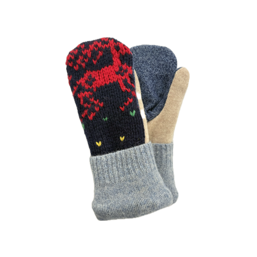 Men's Mittens - Red, Denim & Camel Nordic - 371