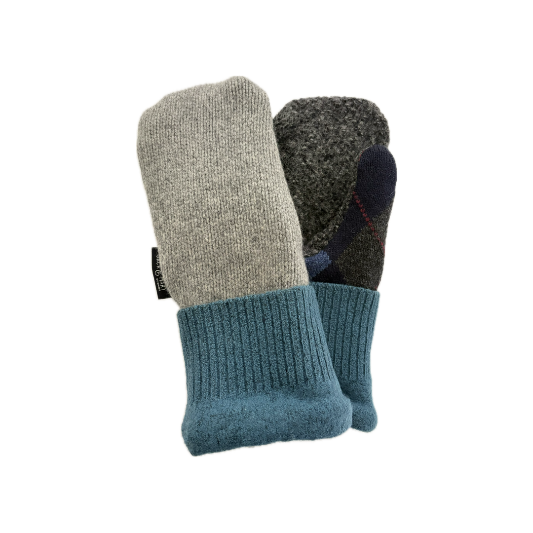 Men's Mittens - Grey & Blue with Argyle - 373